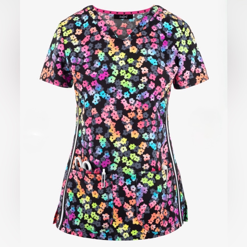 HeartSoul Rainbow Blossoms Floral Scrub Top – Women’s Size Medium